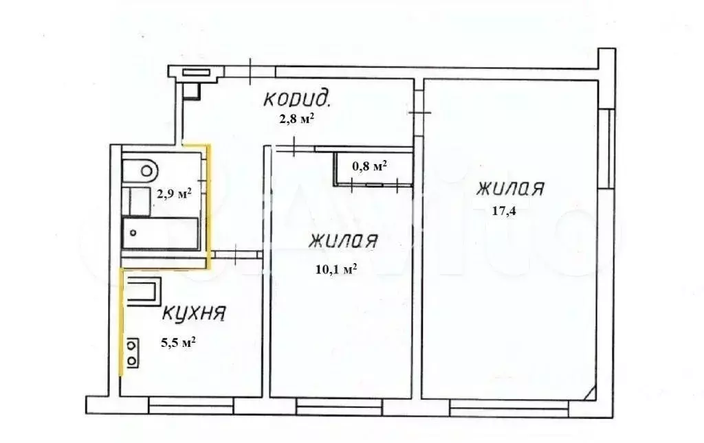 2-к. квартира, 43 м, 1/5 эт. - Фото 0