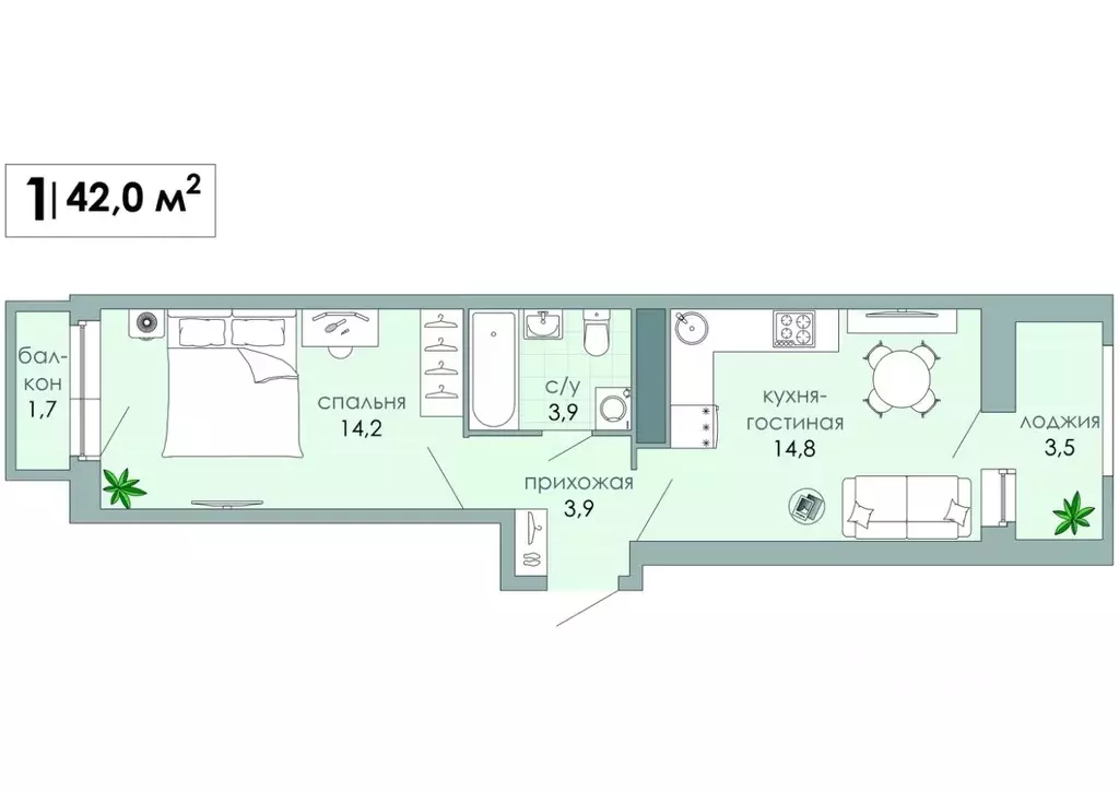 1-к кв. Тверская область, Тверь Южный мкр,  (42.0 м) - Фото 0