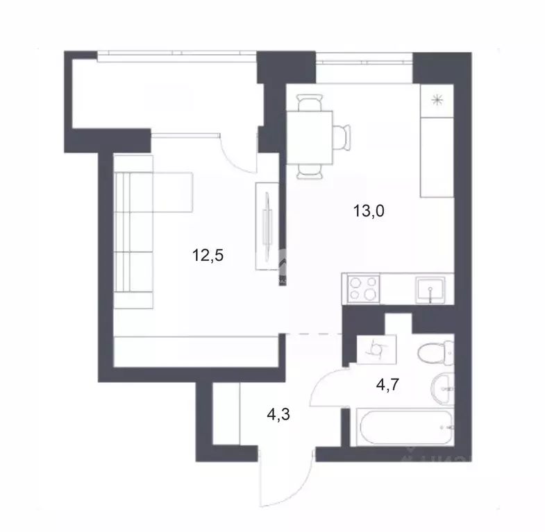 1-к кв. Новосибирская область, Новосибирск ул. Тюленина, 3 (34.5 м) - Фото 2