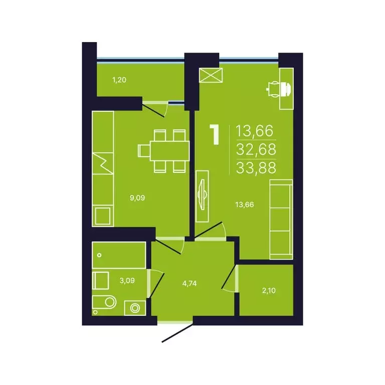 1-комнатная квартира: Уфа, улица Михаила Зайцева, 4 (33.6 м) - Фото 1