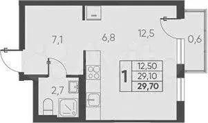 Квартира-студия, 29,7 м, 14/15 эт. - Фото 1