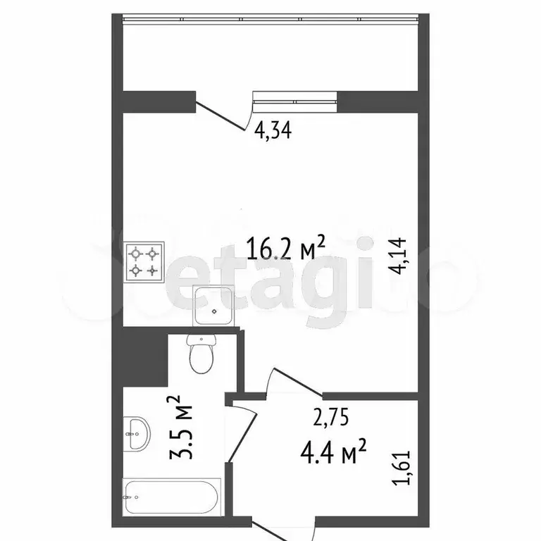 Квартира-студия, 24,1 м, 5/15 эт. - Фото 0