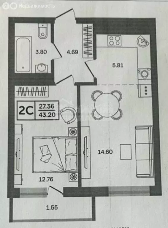 2-комнатная квартира: Уфа, улица Софьи Перовской, 22 (43.2 м) - Фото 0