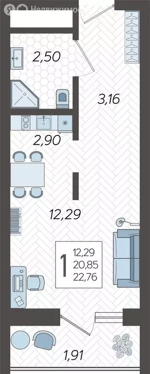 Квартира-студия: Сочи, жилой комплекс Кислород, 8 (22.76 м) - Фото 0