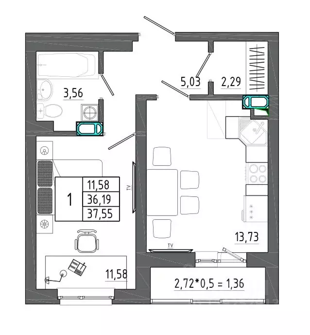 1-к кв. Воронежская область, Воронеж Нижняя ул., 32 (37.55 м) - Фото 1