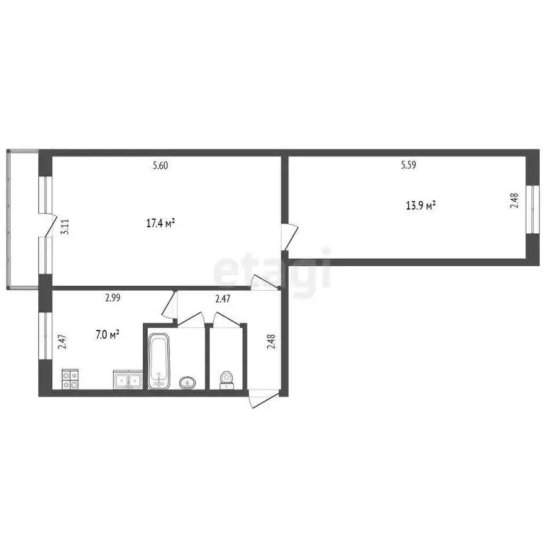 2-комнатная квартира: Тюмень, улица Белинского, 3 (44.3 м) - Фото 1