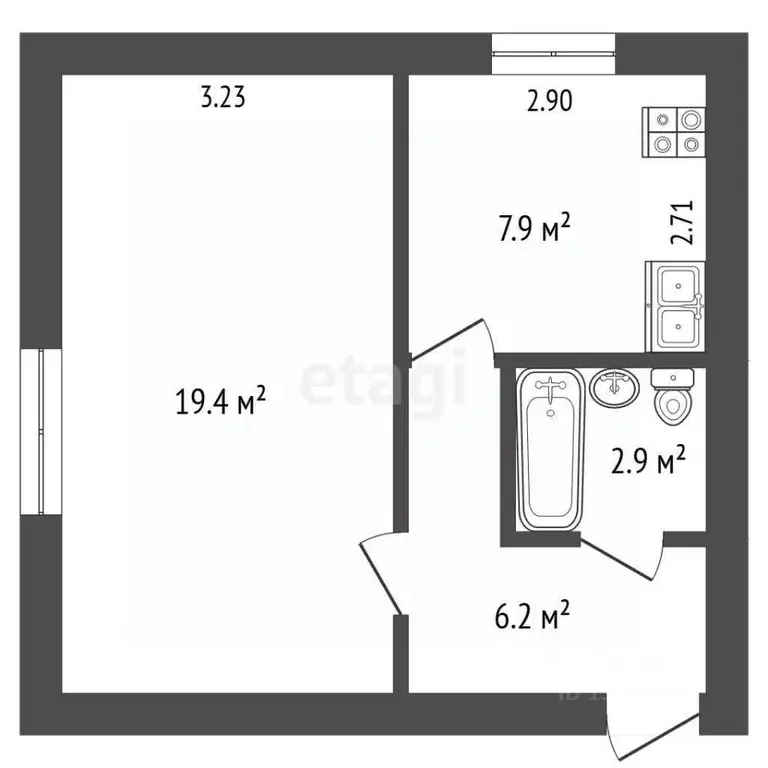 1-к кв. Псковская область, Печоры Псковская ул., 41 (34.6 м) - Фото 2