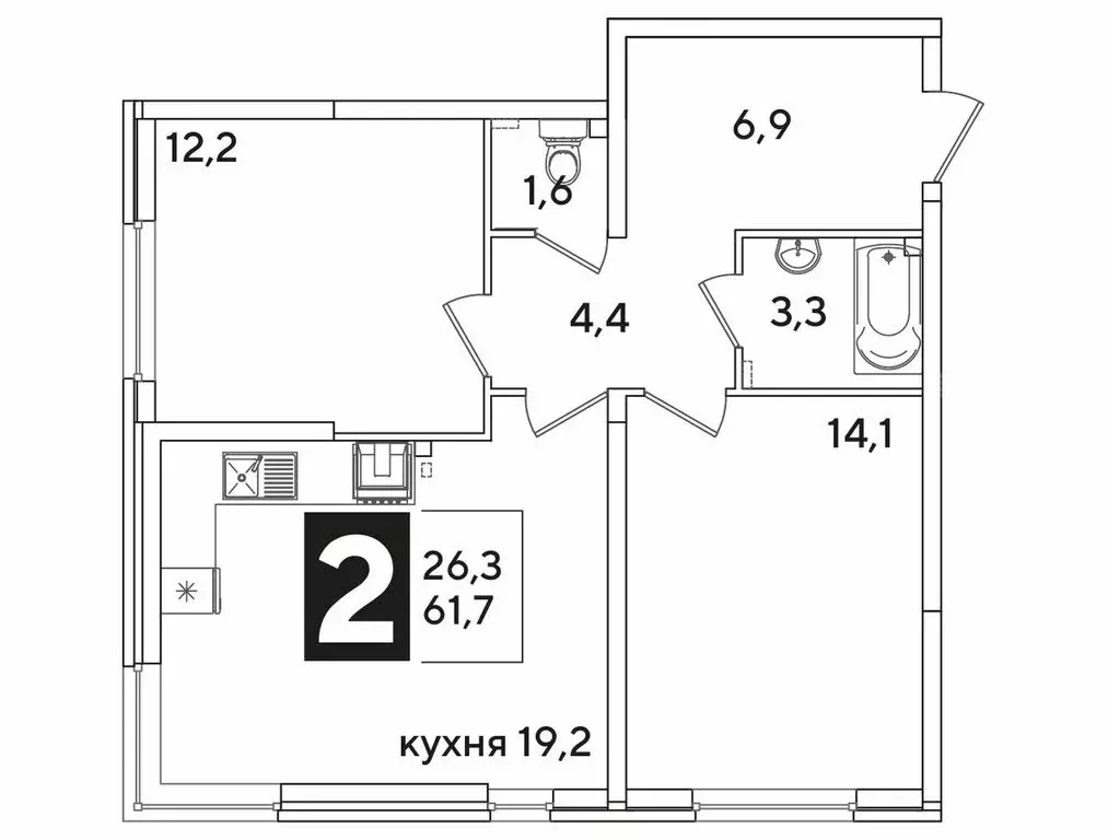2-комнатная квартира: Краснодар, улица Ивана Беличенко, 92к5 (61.7 м) - Фото 1
