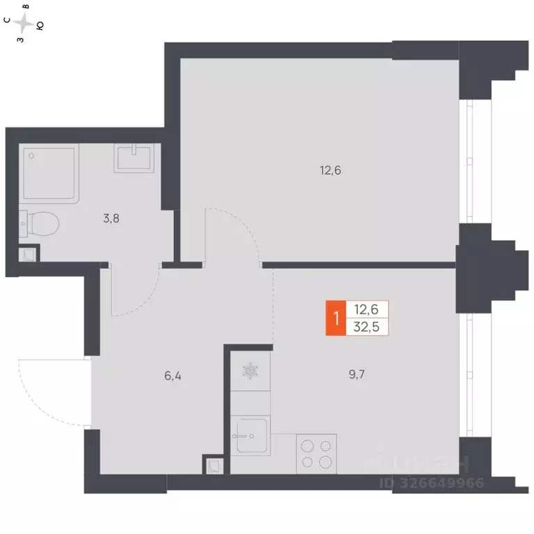 1-к кв. Амурская область, Благовещенск  (32.5 м) - Фото 2