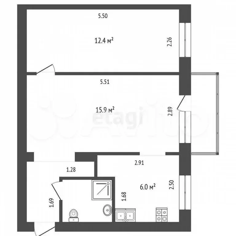 2-к. квартира, 41,2 м, 4/5 эт. - Фото 0