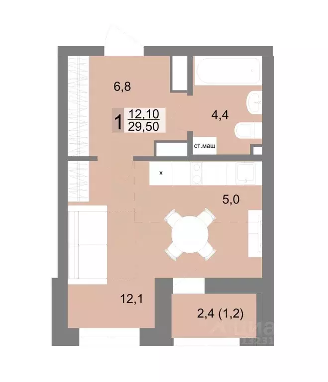 1-к кв. Свердловская область, Екатеринбург ул. Семена Лагоды, 80 (29.5 ... - Фото 1