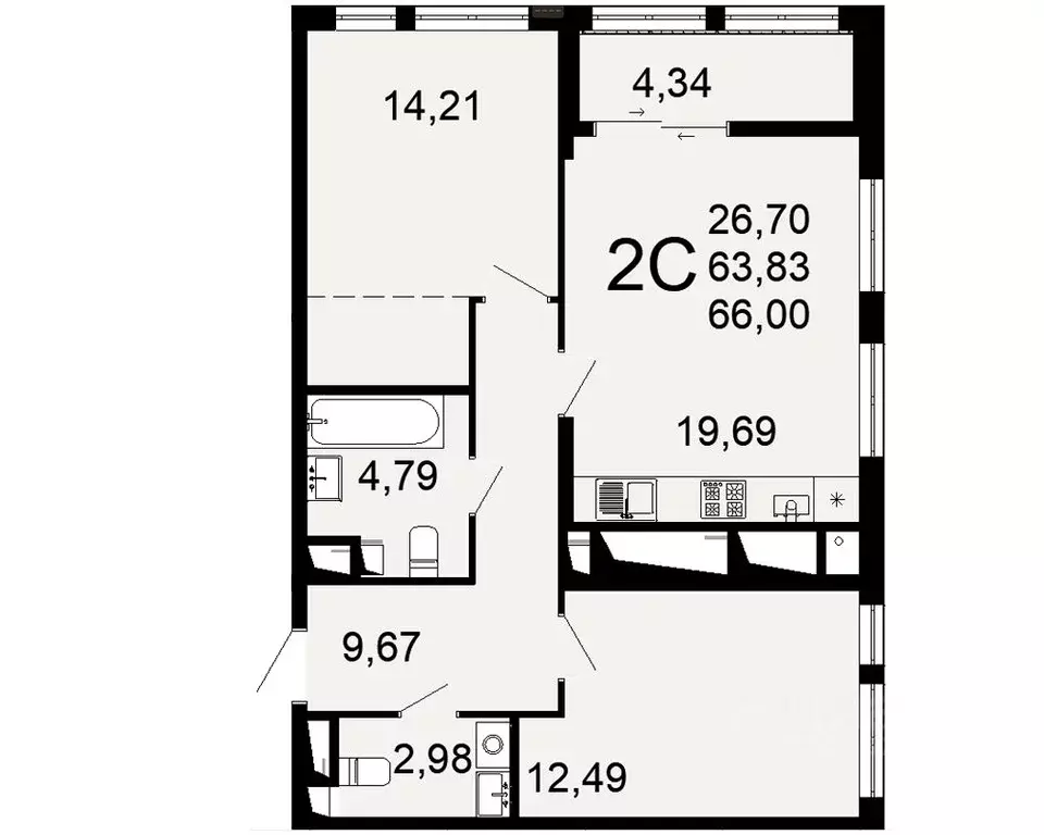 2-к кв. Рязанская область, Рязань Льговская ул., 8 (63.83 м) - Фото 0