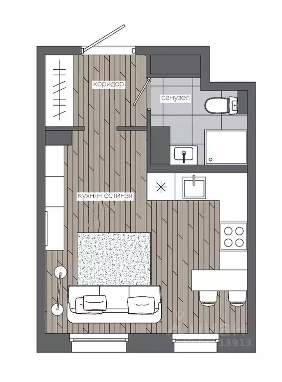 1-к кв. Ханты-Мансийский АО, Сургут 30А мкр,  (23.28 м) - Фото 0