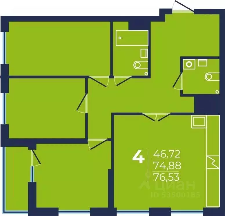4-к кв. Башкортостан, Уфа ул. Майора Доставалова, 1 (76.53 м) - Фото 1