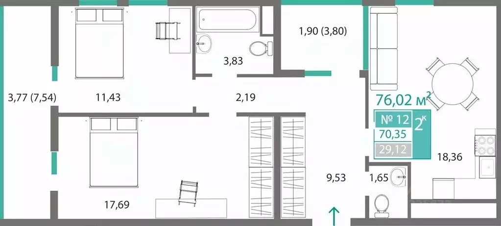 2-к кв. Крым, Симферополь ул. Александра Захарченко (70.35 м) - Фото 1