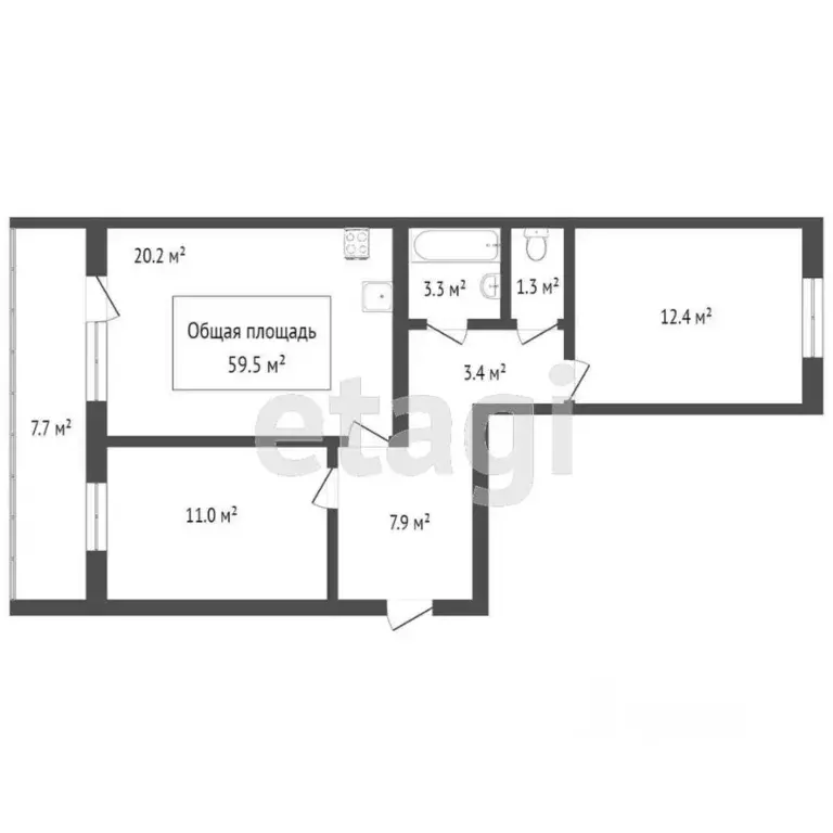2-к кв. Томская область, Томск ул. Береговая, 21 (63.0 м) - Фото 1