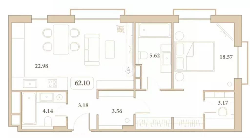 2-к кв. Краснодарский край, Анапа ул. Толстого, 26 (62.1 м) - Фото 2