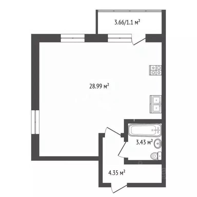 Студия Вологодская область, Вологда Западная ул., 5 (39.0 м) - Фото 1