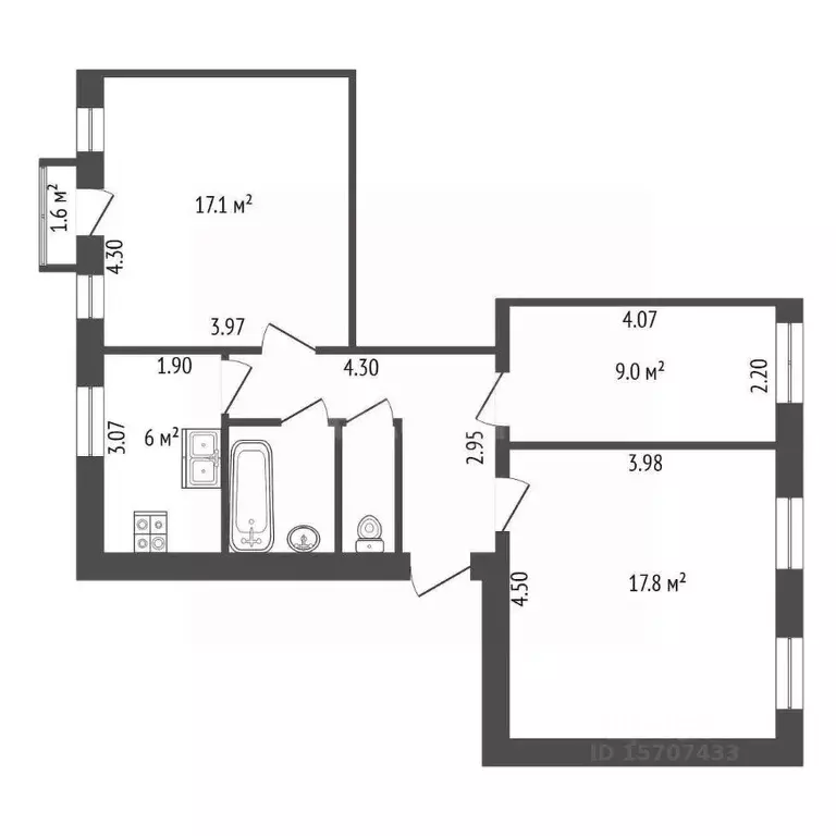 3-к кв. Санкт-Петербург ул. Савушкина, 45 (63.0 м) - Фото 1
