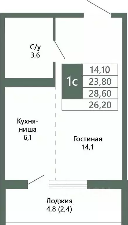 1-к кв. Кемеровская область, Кемерово 64-й мкр, Лучи жилой комплекс ... - Фото 1
