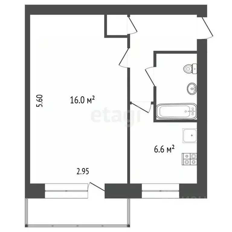 1-к кв. Калужская область, Калуга Московская ул., 333 (30.8 м) - Фото 2