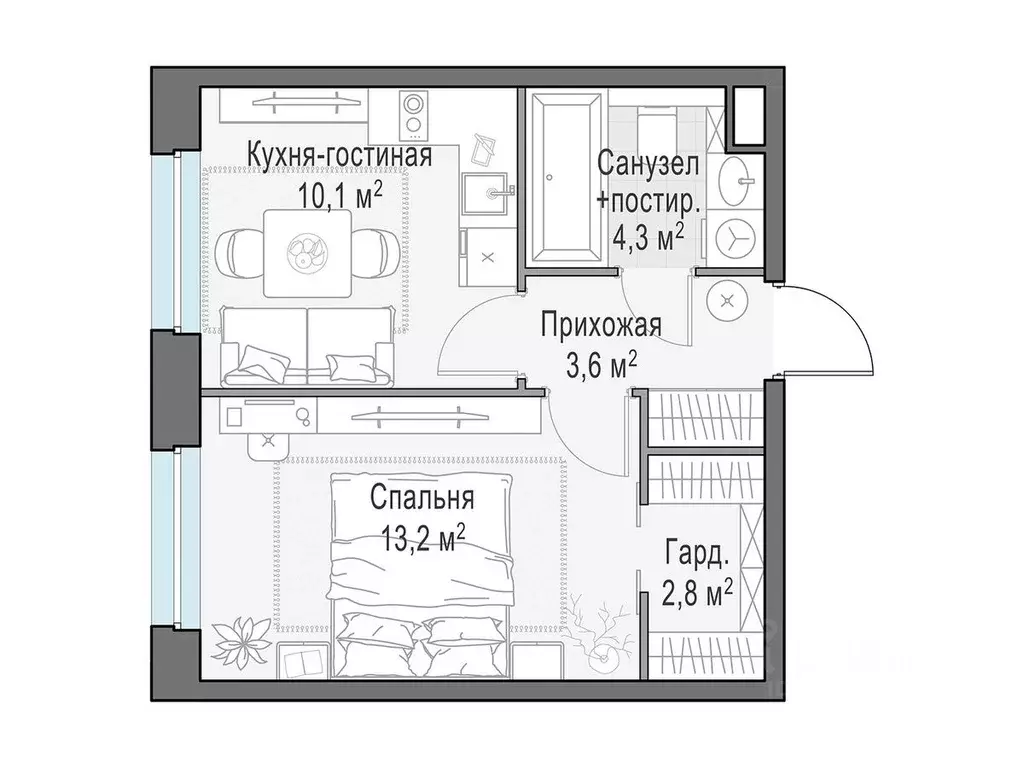 1-к кв. Московская область, Мытищи Белый Grad жилой комплекс (34.0 м) - Фото 1
