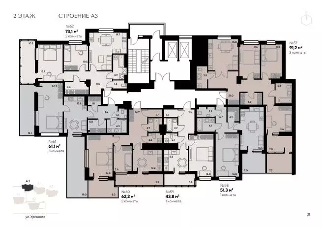 3-к кв. Пензенская область, Пенза ул. Урицкого, 48 (96.25 м) - Фото 1