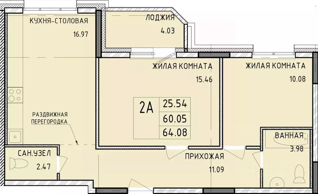 2-к кв. Тульская область, Тула Юго-Восточный мкр, 10 (64.08 м) - Фото 0