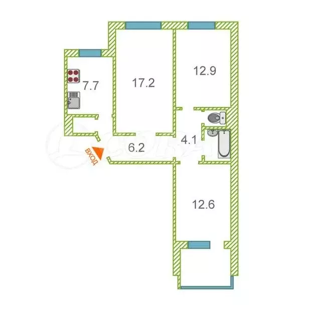 3-комнатная квартира: Тюмень, улица Клары Цеткин, 29к2 (65.4 м) - Фото 1