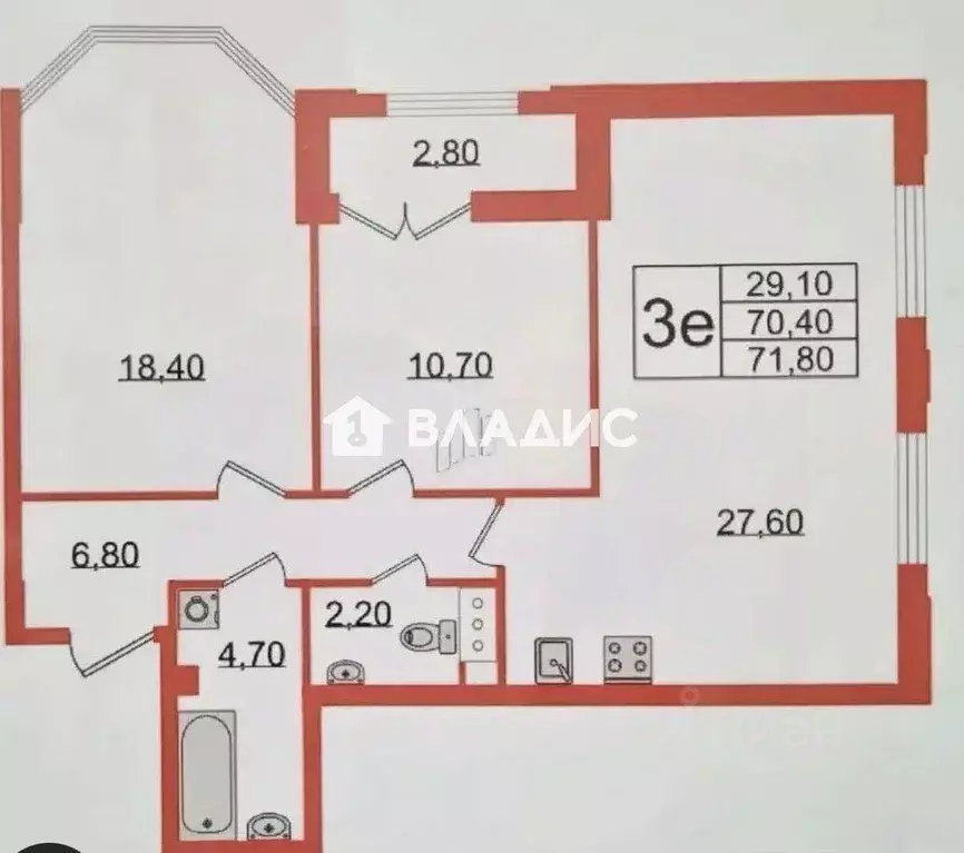 Квартира, 2 комнаты, 69.9 м - Фото 2
