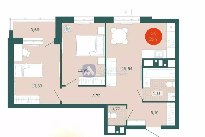 2-комнатная квартира: Тюмень, Одесская улица, 7к1 (61.3 м) - Фото 1