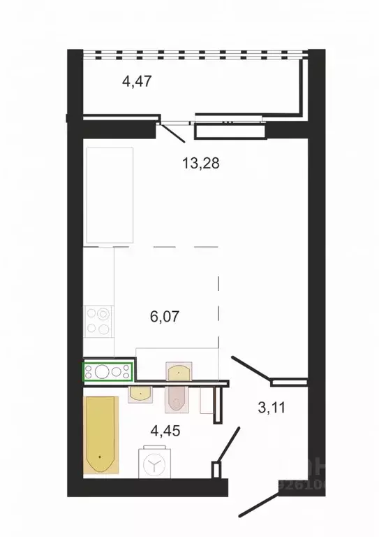 Студия Владимирская область, Владимир Загородный проезд, 27 (31.4 м) - Фото 2