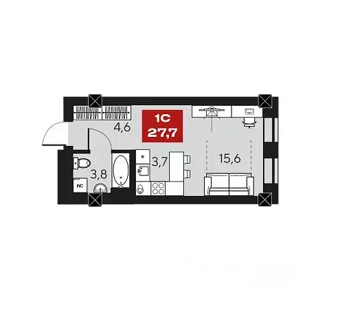 Студия Новосибирская область, Новосибирск ул. Маковского, 6 (27.7 м) - Фото 1