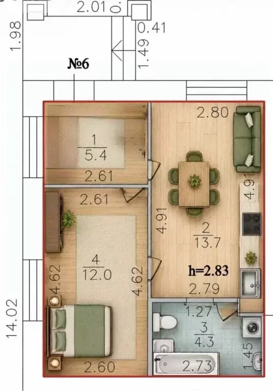1-к кв. Башкортостан, Благовещенск ул. Чистякова, 13 (35.4 м) - Фото 2