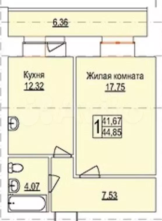 1-к. квартира, 44,9 м, 7/14 эт. - Фото 0