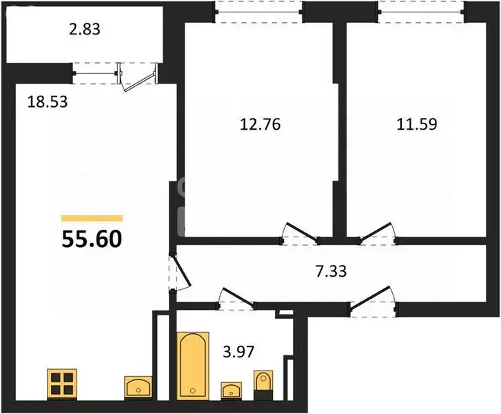 2-комнатная квартира: Екатеринбург, улица Софьи Перовской, 106А (53.2 ... - Фото 1