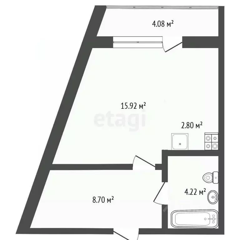 Студия Тюменская область, Тюмень ул. Новоселов, 113 (34.0 м) - Фото 1