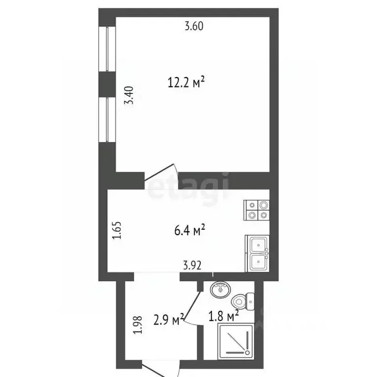 1-к кв. Крым, Евпатория ул. Красноармейская, 15 (24.0 м) - Фото 2