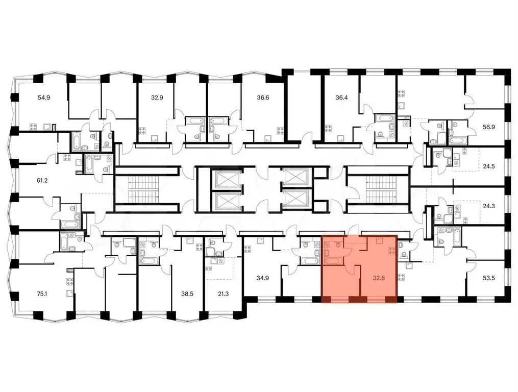 1-к. квартира, 32,8 м, 13/32 эт. - Фото 1