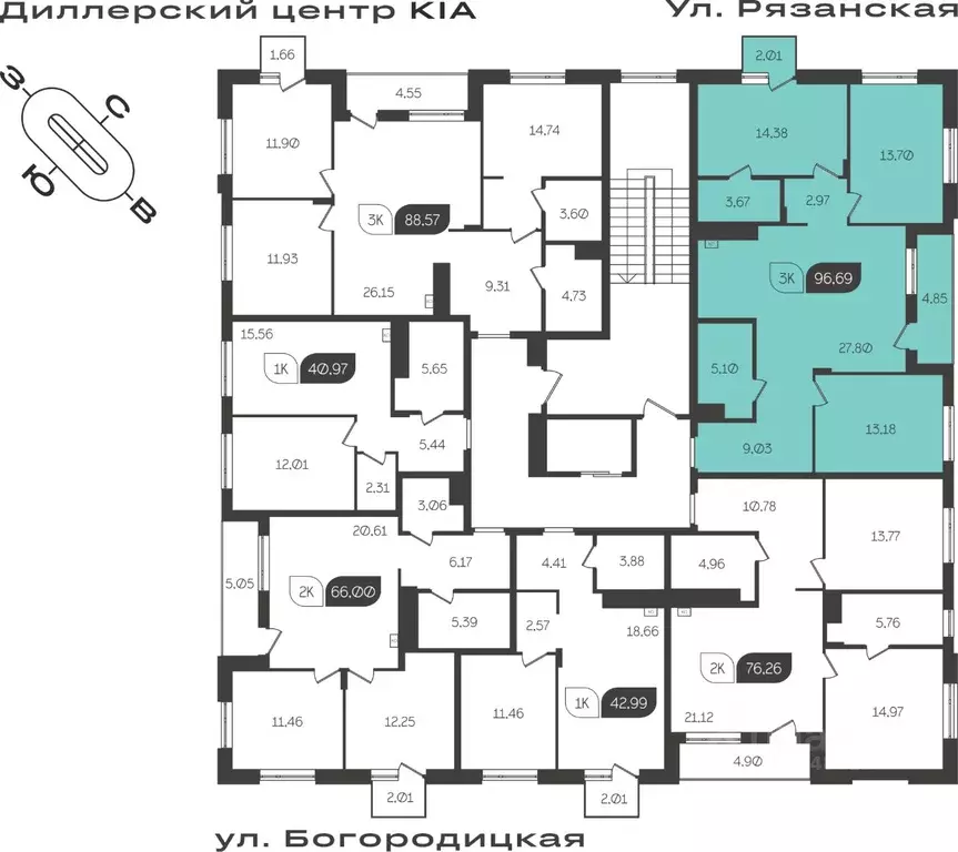 3-к кв. Тульская область, Тула ул. Богородицкая, 8В (96.69 м) - Фото 2