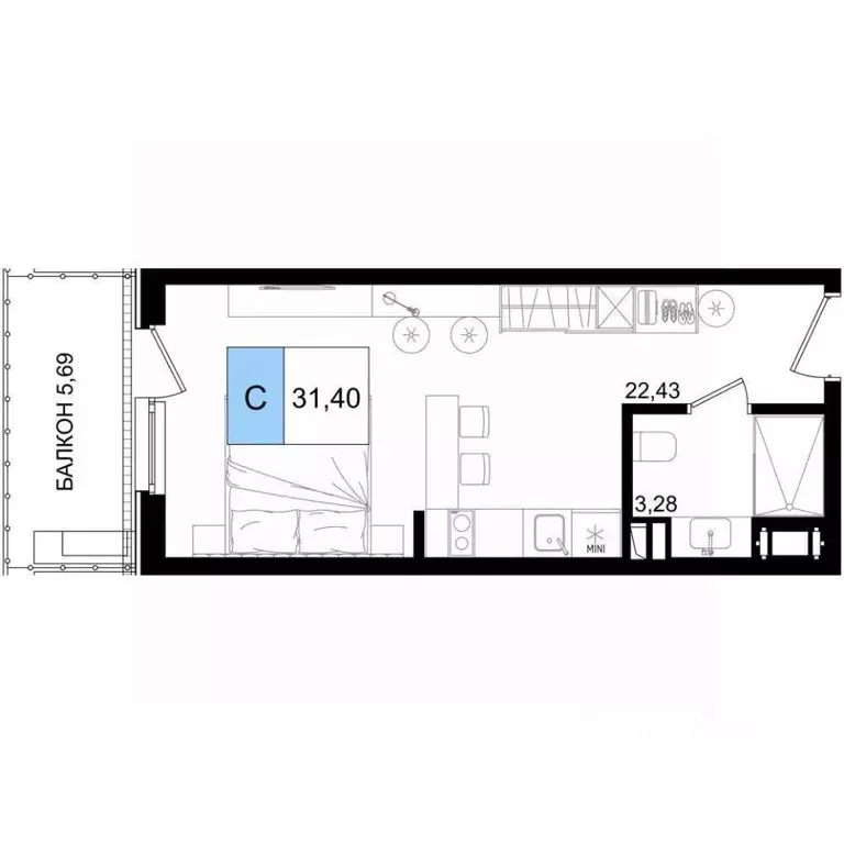 Студия Краснодарский край, Анапа проезд Межсанаторный, 33 (31.4 м) - Фото 1