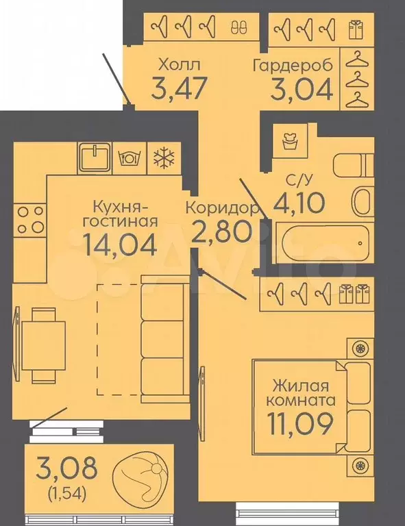 1-к. квартира, 40,1 м, 5/16 эт. - Фото 0