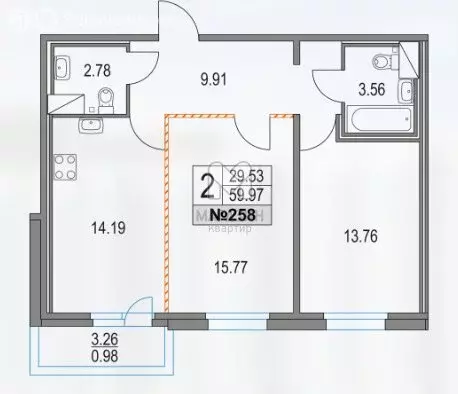 2-комнатная квартира: Санкт-Петербург, Коломяжский проспект, 13к3 ... - Фото 1