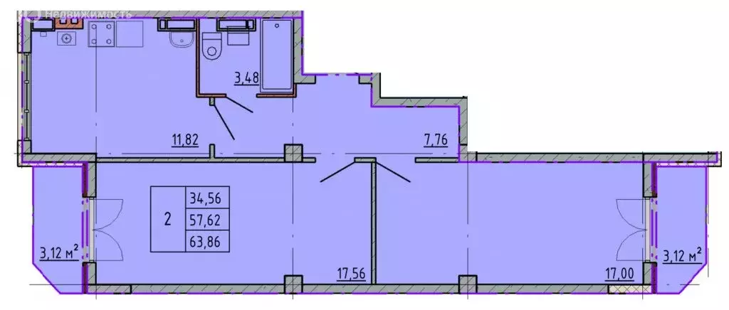 2-комнатная квартира: Шахты, улица Калинина, 10 (63.86 м) - Фото 0