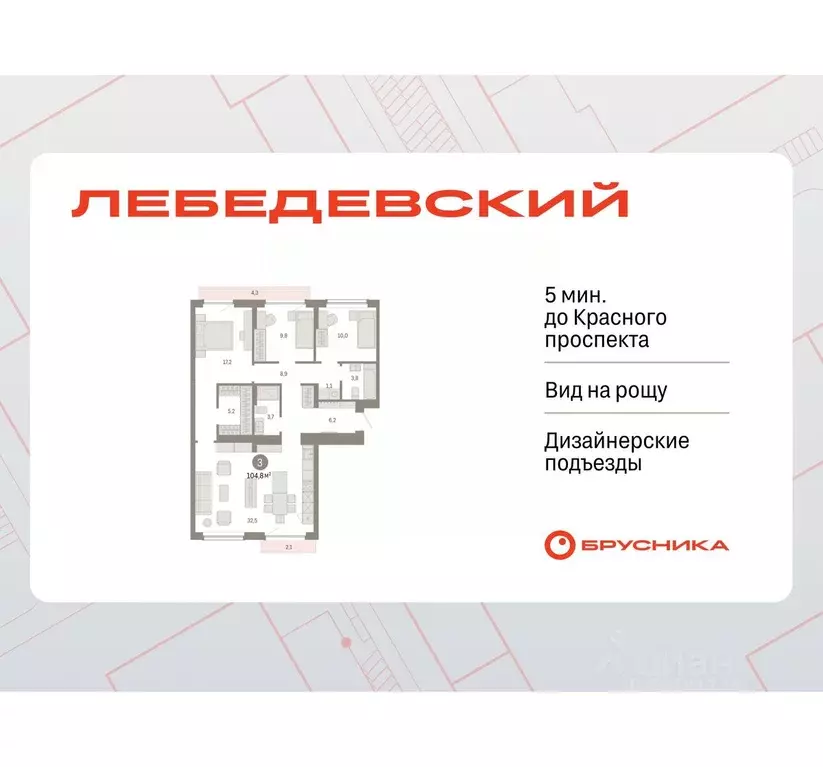 3-к кв. Новосибирская область, Новосибирск Лебедевский кв-л,  (104.8 ... - Фото 0