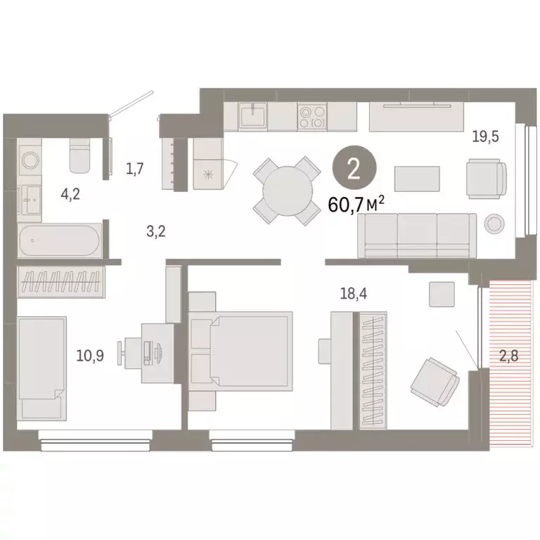 2-комнатная квартира: Новосибирск, квартал Лебедевский (60.7 м) - Фото 1