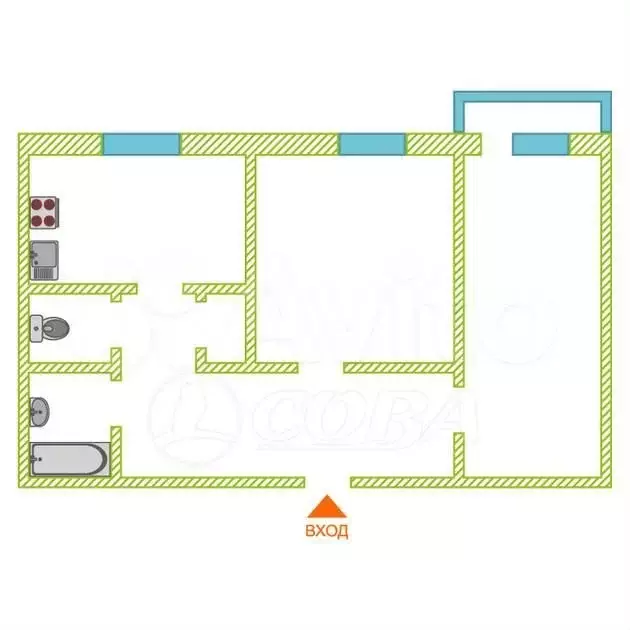2-к. квартира, 50,4 м, 1/9 эт. - Фото 0