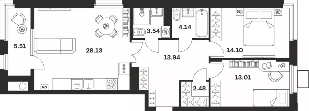 2-к кв. Тульская область, Тула ул. Смидович, 18Б (82.1 м) - Фото 0