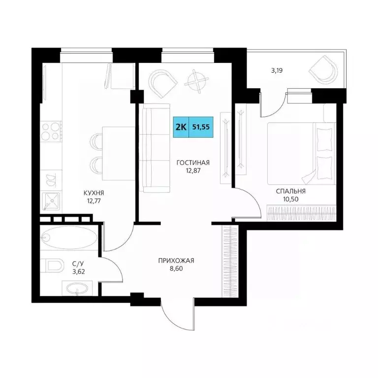 2-к кв. Дагестан, Дербент  (51.55 м) - Фото 1