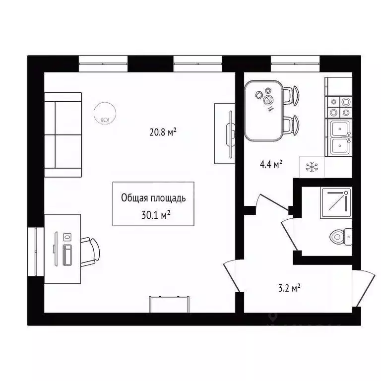 1-к кв. Новосибирская область, Новосибирск Планировочная ул., 27 (30.1 ... - Фото 2